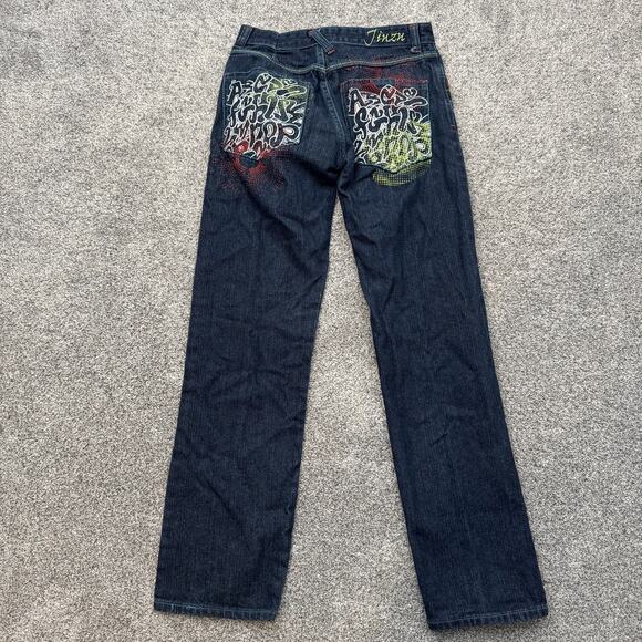 Jinzu Denim Jeans Boys 16 Straight Leg Blue Multicolor Stitch Graffiti Pockets - Picture 9 of 9
